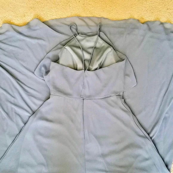 Birdy Grey Jules Full Length Chiffon Bridesmaid Dress in Dusty Blue - Picture 7 of 9